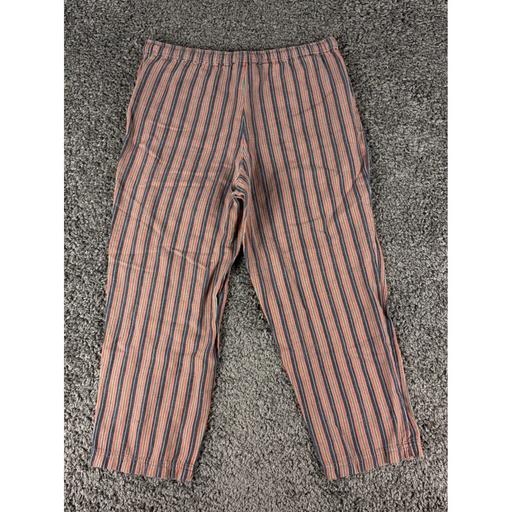 Territory Ahead Womens Small Striped Linen Capri Pants Elastic Waist Blue Orange